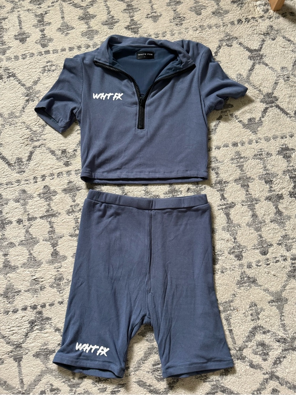 White fox biker short set